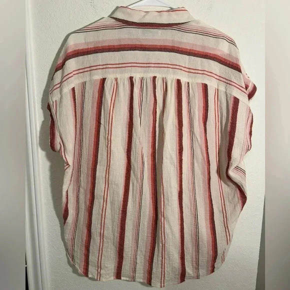 Madewell Pink Red Valentine Albee Striped Central Button Down Short Sleeve Shirt - Picture 8 of 12